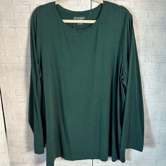 Chico’s pima Cotton long sleeve Tee shirt Hunter Green Normcore casual plus size - Picture 1 of 9